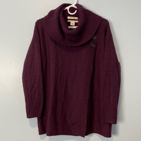 Ellen Tracy 100% Fine Merino Wool Medium M Beet Purple Cowl Neck Sweater Button - Picture 1 of 8